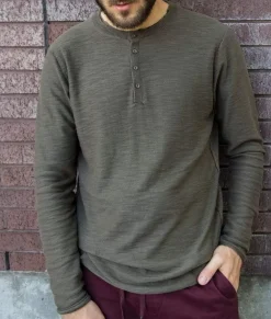 Men'S Slub Knit Raw-Edge Henley/Discontinued