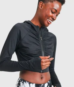 Ruched Front Cropped Hoodie Jacket/Discontinued